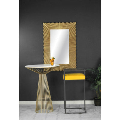 Yellow velvet fabric bar chair with metal legs in gold finish