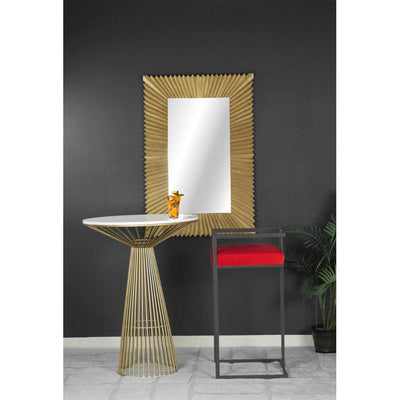 Red velvet fabric bar chair with metal legs in gold finish