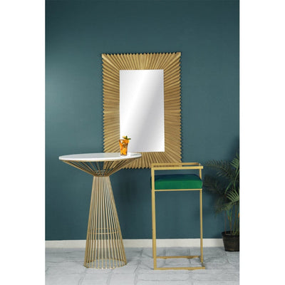 Green velvet fabric bar chair with metal legs in gold finish