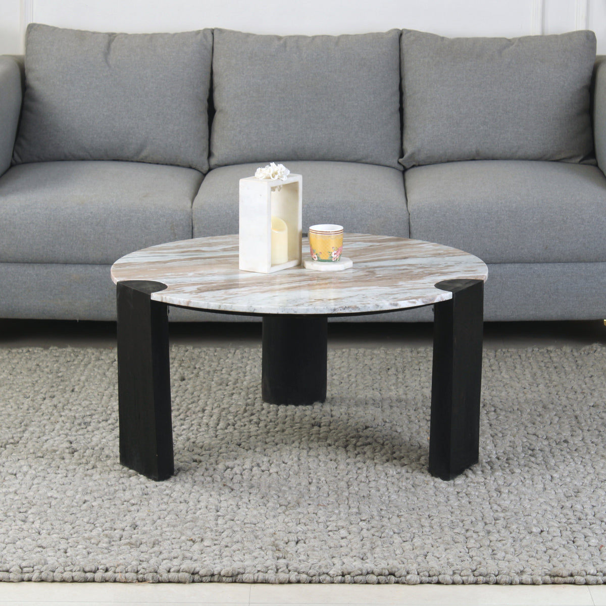 Roswell Real Marble Coffee Table in Brushed Black Finish