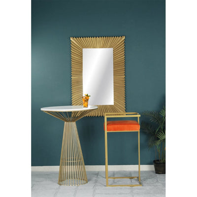 Orange velvet fabric bar chair with metal legs in gold finish
