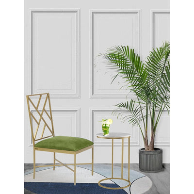 Green velvet fabric metal dining chair with metal frame in gold finish